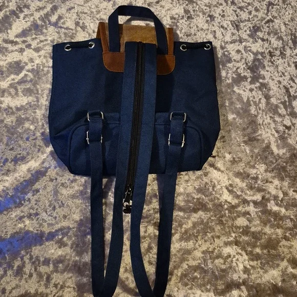 Y2K Vintage Blue/Green Canvas Mini Backpack with Suede - Picture 5 of 6